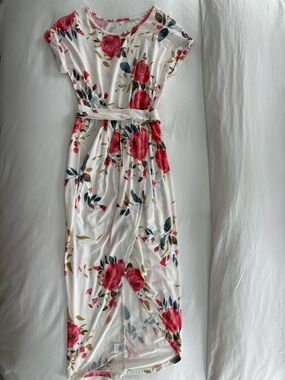 White Floral Jumpsuit with Pink Rose Print